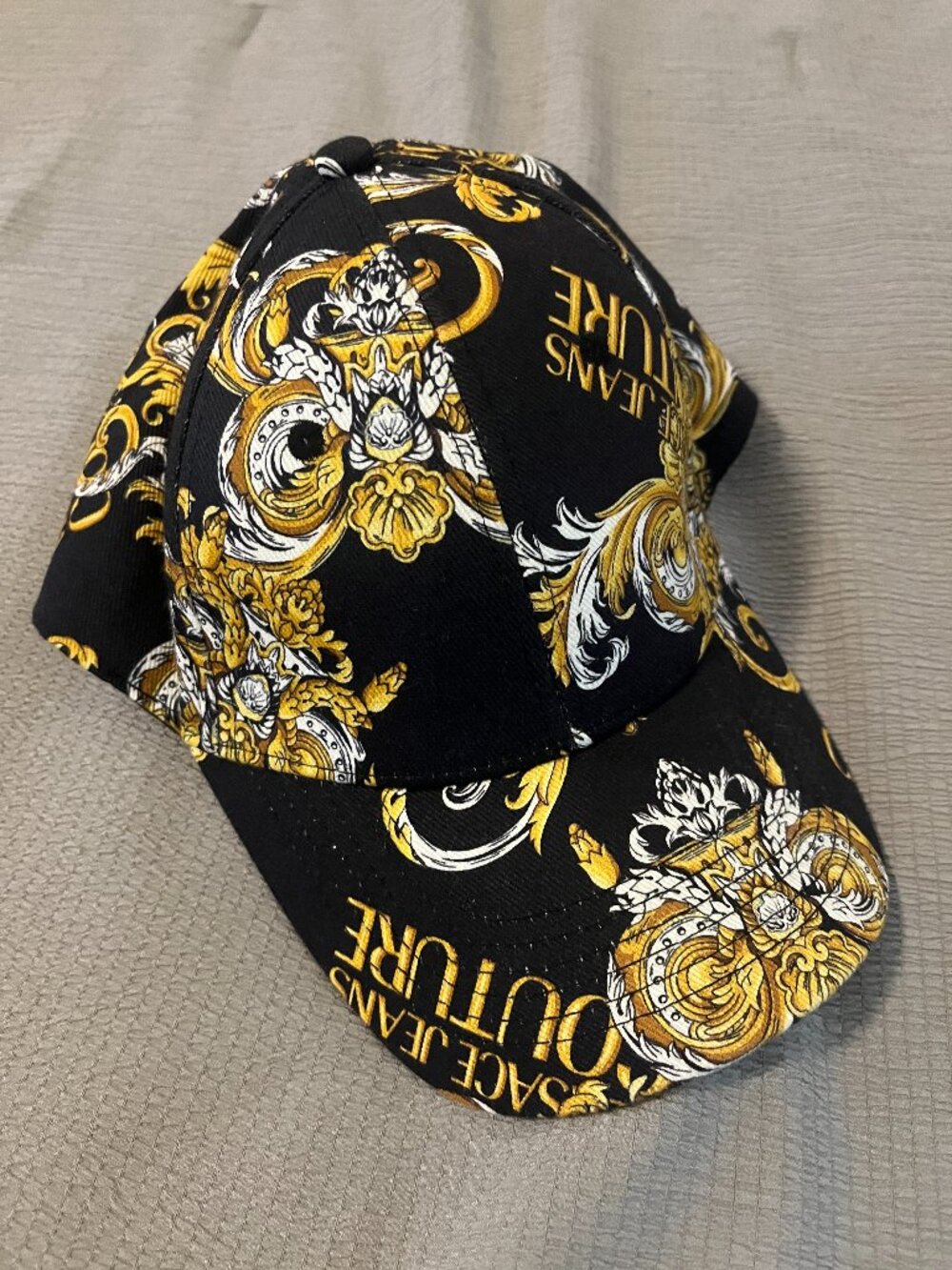 Versace Jeans Couture Baroque Print Logo Snapback Hat Cap Black Gold Authentic